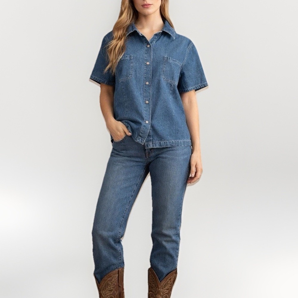 Sonoma VTG 90s Western Denim Button Shirt Womens XL Blue Country Ranch Cowgirl